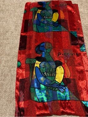 Vintage Pablo Picasso Art womens scarf Red / Green 60" x 13.5”
